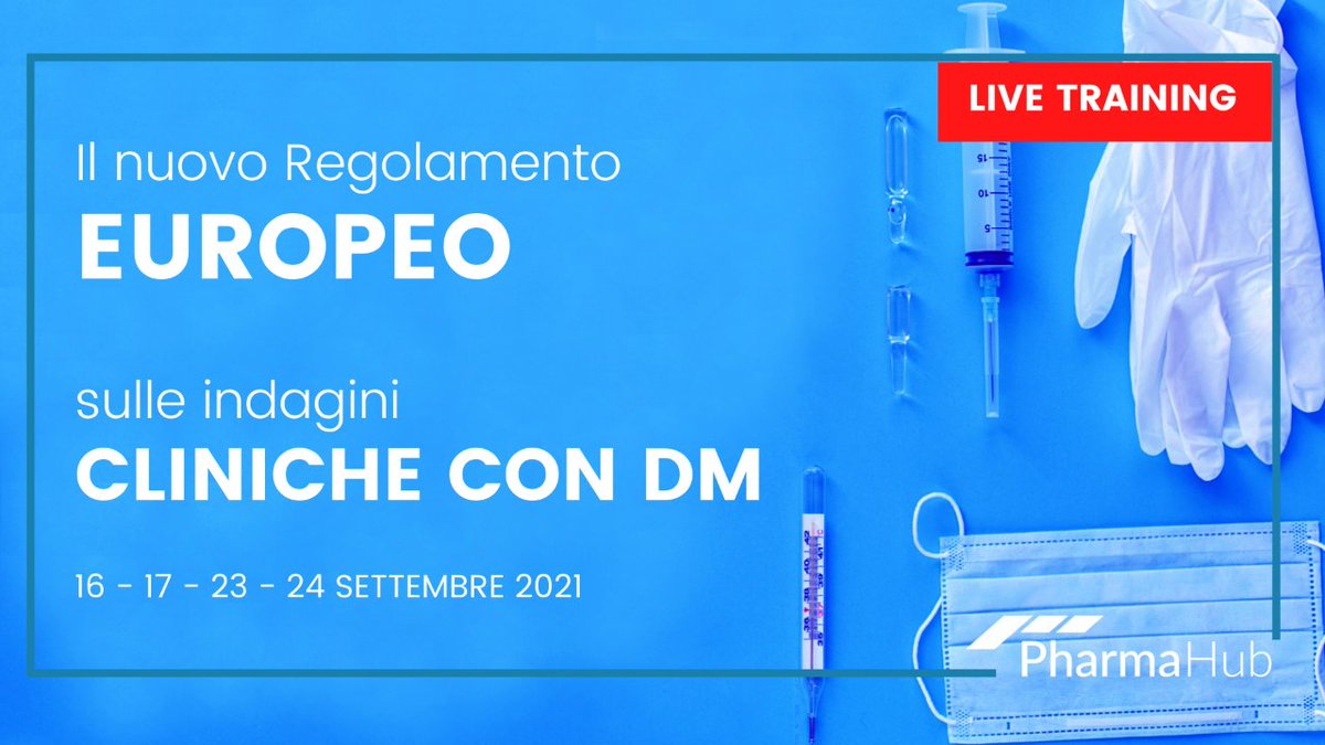 Sei aggiornato sul nuovo Regolamento Europeo sulle Indagini Cliniche con #DM?

Partecipa al Live Training Indagine e Valutazione Clinica Dispositivi Medici
📆 𝟭𝟲 - 𝟭𝟳 - 𝟮𝟯 - 𝟮𝟰 𝗦𝗲𝘁𝘁𝗲𝗺𝗯𝗿𝗲 𝟮𝟬𝟮𝟭
👉 Guarda il programma completo lnkd.in/damSzsr