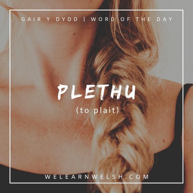 We Learn Welsh (@welearnwelsh) on Twitter photo Gair y dydd / Word of the day: plethu (to plait, braid, weave)
Ti'm yn meindio fi'n plethu dy wallt di, nag wyt? = You don't mind me plaiting your hair, do you?
#welsh #cymraeg Gair y dydd / Word of the day: plethu (to plait, braid, weave)
Ti'm yn meindio fi'n plethu dy wallt di, nag wyt? = You don't mind me plaiting your hair, do you?
#welsh #cymraeg