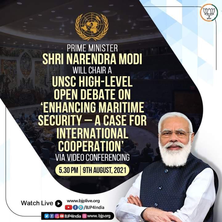 Hon’ble PM Shri <a href="/narendramodi/">Narendra Modi</a> ji
to Chair the UNSC open debate on
‘Enhancing Maritime Security,
A Case for International Cooperation’,
today from 05:30 pm…🇮🇳