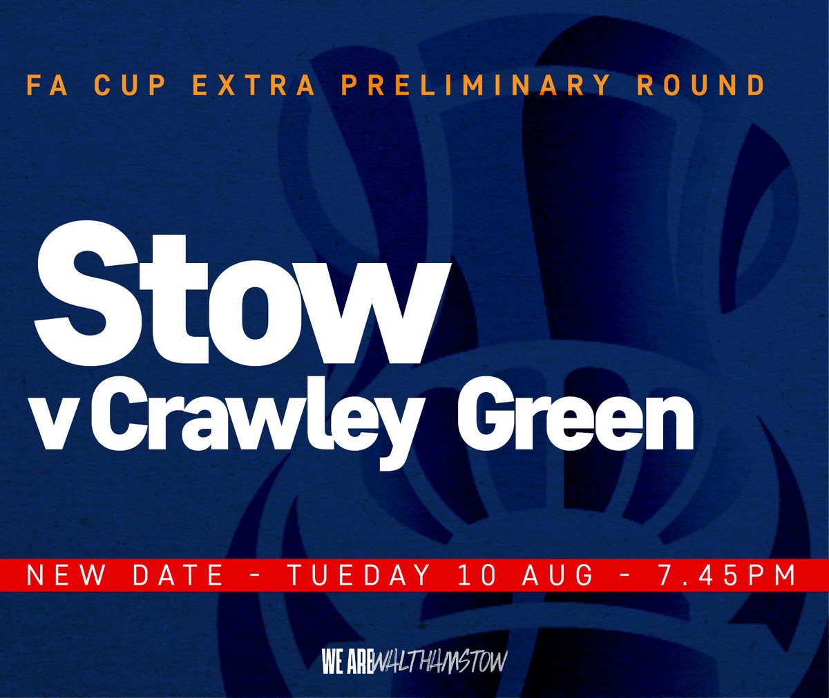 Time to pack out the Lodge for this huge FA Cup tie!

It's FREE entry for all under 18s, £7 for adults and £4 for concessions.

Get down and support The Stow!