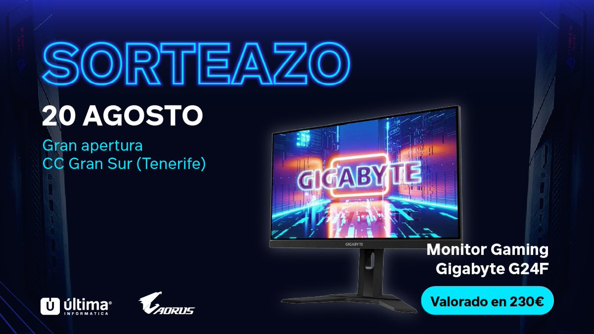 Ultima_Oficial's tweet image. 🖥️ ¡SORTEAZO MONITOR GAMING 144HZ! 🖥️

🥳 ¡Faltan 11 días para la Gran apertura! 🥳

🔥 Sigue a @Ultima_Oficial y @aorus_es 
😍 Menciona a tu amigo con #UltimaGranSur
🔃 RT a este Tweet

🏆 Ganador Miércoles 11 a las 21:00h en las bases

👉 +info bit.ly/3Anb5Rv