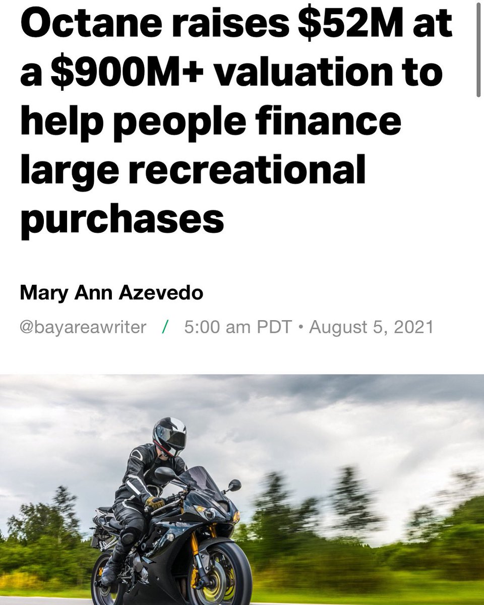 AlajianGroup's tweet photo. Octane Finance raises $52M to help with recreational purchases. 
Great article @bayareawriter 
#octanefinance #octane #millionvalution #seriesD #fintech #techcrunch #accounting #Startup #financialaccounting #finance #valuation #millions #alajiangroup https://t.co/AFNZocKVfh