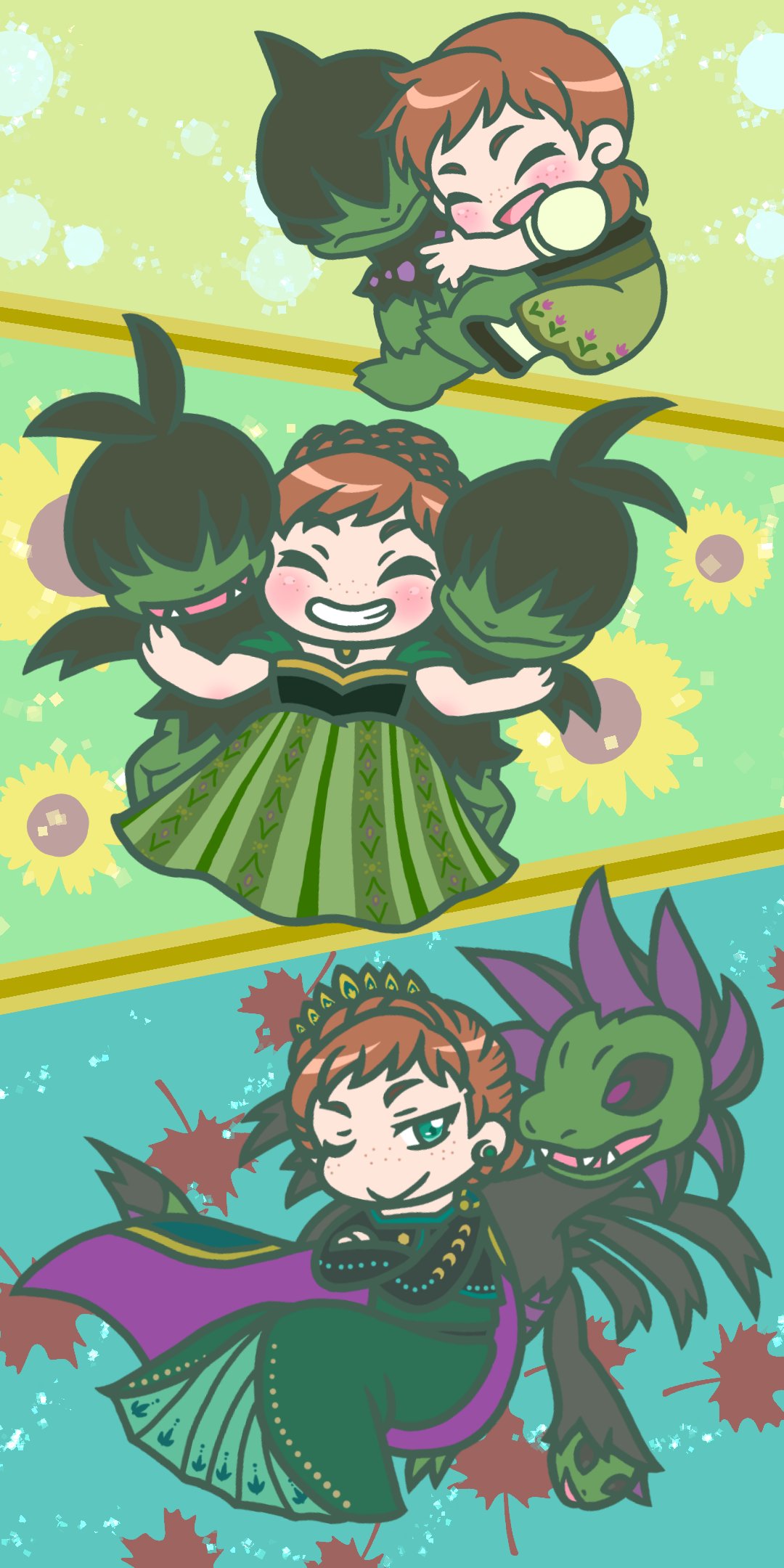 むつき モノズの色違いゲットした時に 青と緑でアナエルじゃん って思ってちまちま描き進めてたモノズ進化系 アナエルがやっと描き終わった 前から戴冠式エルサ サザンドラ描きたかったからようやく描けて満足 にしてもサザンドラ難し