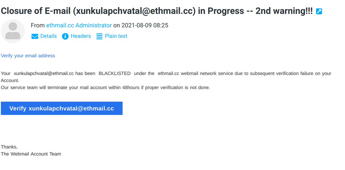 WARNING: if you see this message in your inbox, it's a scam!