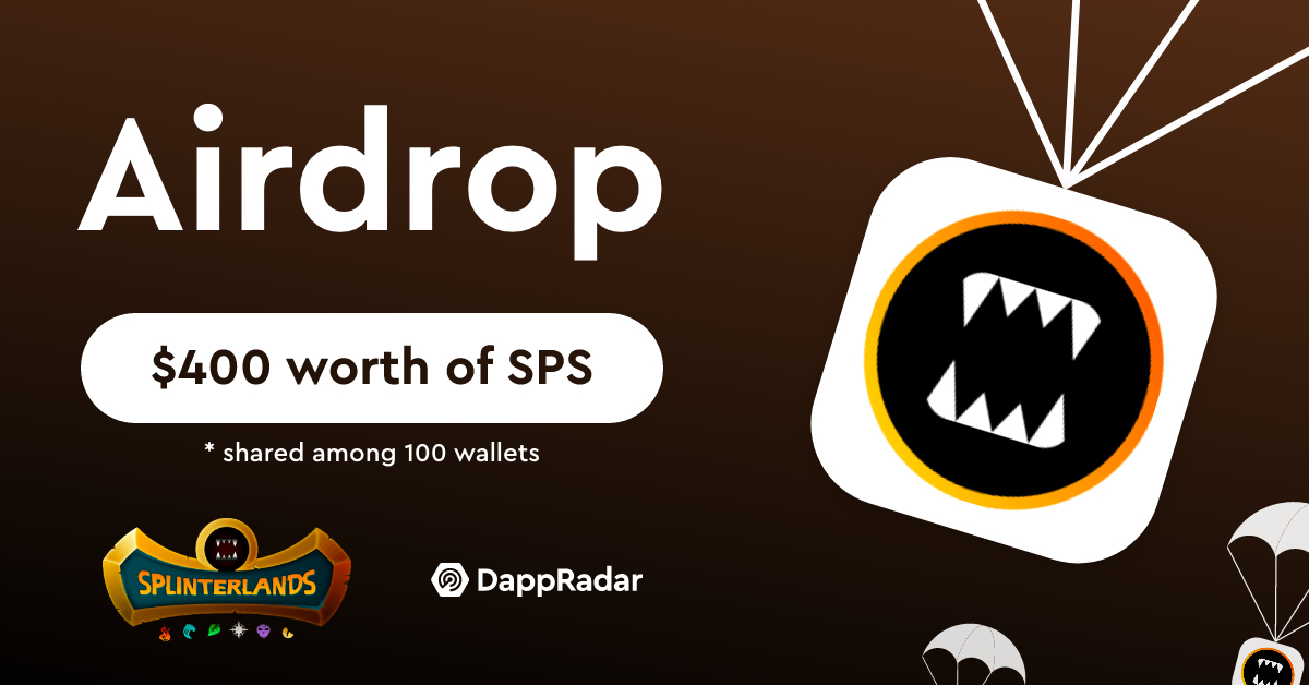 DappRadar's tweet photo. Our exclusive @splinterlands $SPS #airdrop is now LIVE! 
 
Register now for a chance to win free #SPS tokens now: https://t.co/r7wsVkQbBc

Don't forget to follow us on Twitter, like &amp; share this post! Good luck! https://t.co/jnzTr6T9gC
