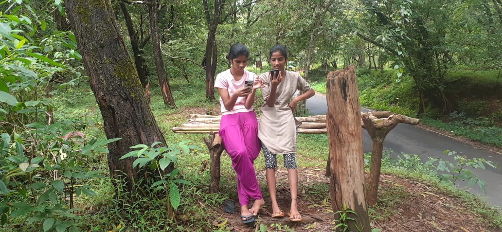 goanewshub's tweet photo. Sisters from Devrem village in Sanguem Sunita and Nita Lambore both attend online clases sitting in wildlife area. Sunita is doing her BSC in nursing at Hubli college and Nita   BA student of Govt College Quepem. (Corr Devendra Gaonkar) https://t.co/yfq0IEucdd