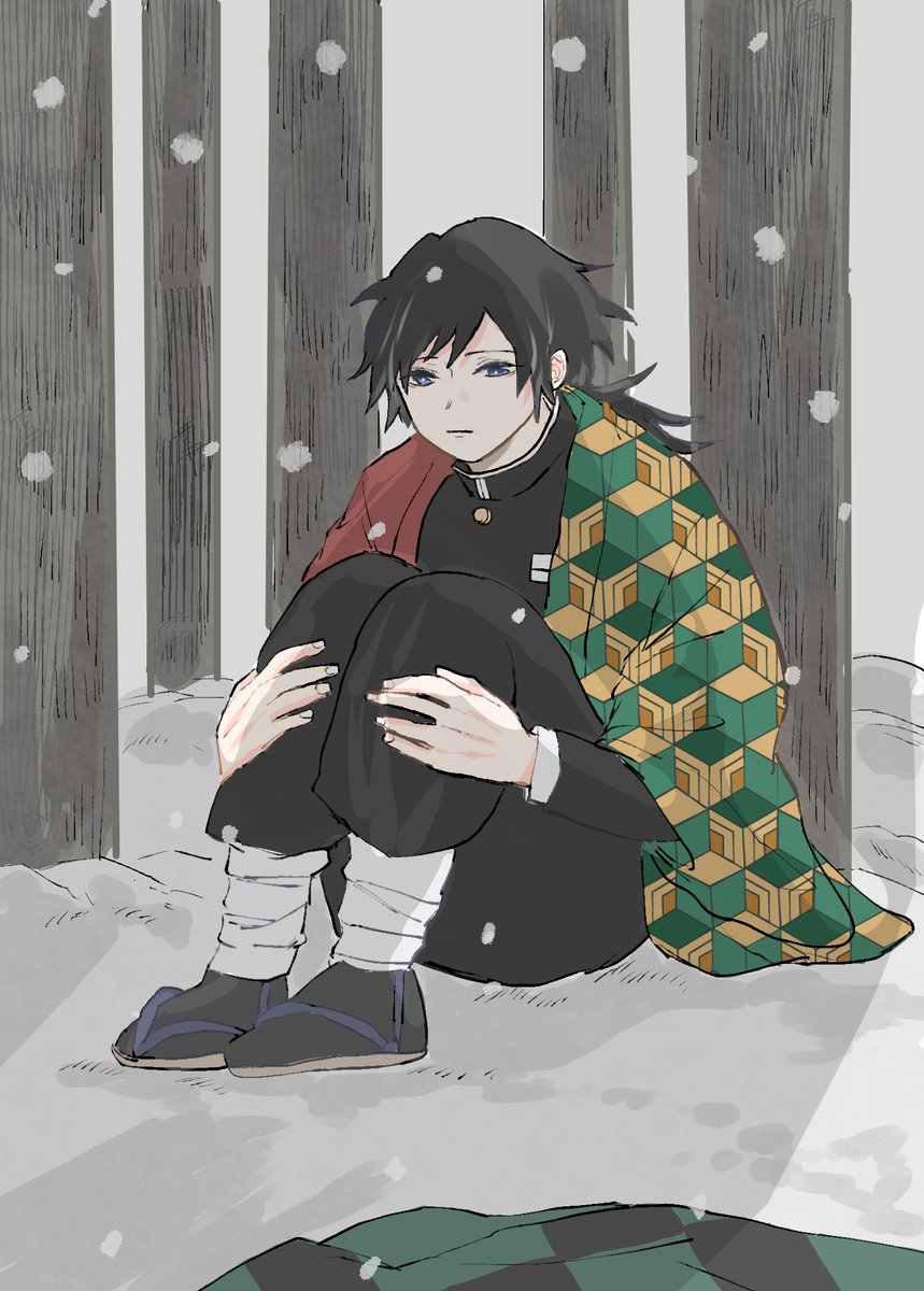 tomioka giyuu demon slayer uniform 1boy male focus solo black hair snow sitting  illustration images