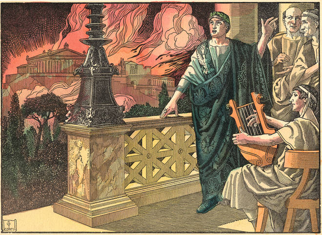 Nero plays the lyre while rome burns