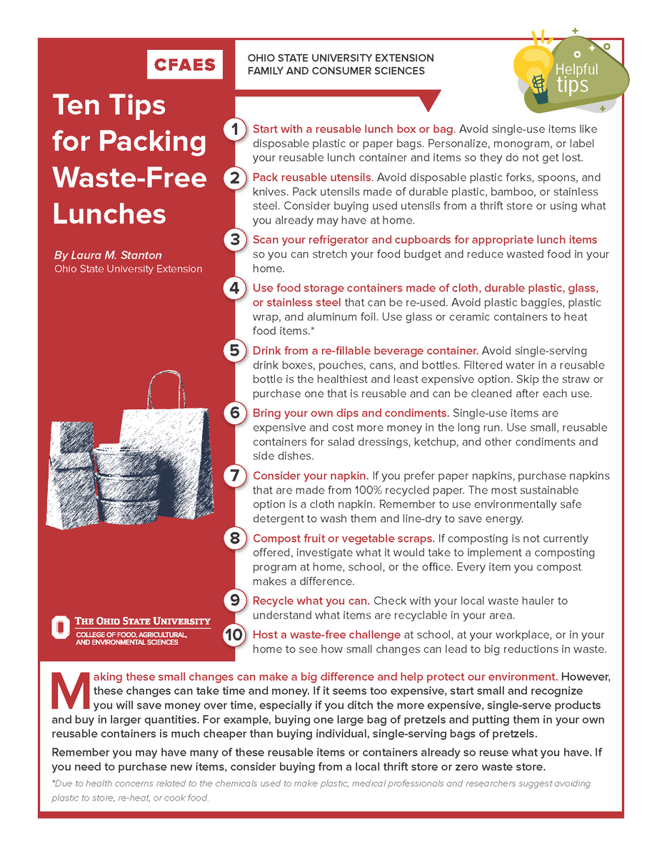 FCS_OSUEWarren's tweet photo. A new school year is here. Check out this Tip Sheet for easy ways to pack waste-free lunches for your kids. Save money and the planet...all at the same time! #sustainability #sustainableliving #zerowaste https://t.co/yePr70ZLAR