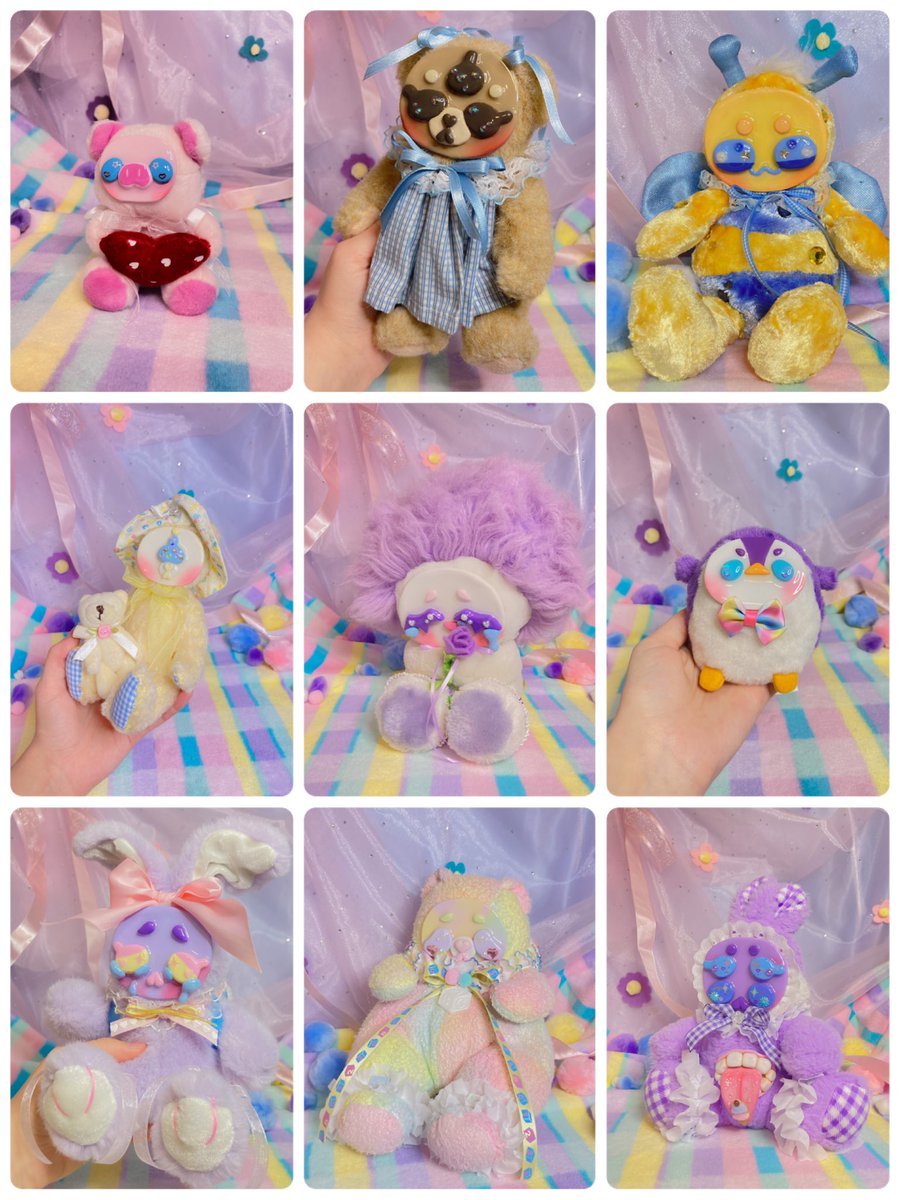 LazySpaceArtist's tweet image. Here is my spring farm collection I had before we moved back to Montanan for the summer! I worked my butt off and made soooo many! Still my Biggest collection so far. 😳 #clayfaceplush #clayface #artdoll #kawaiiart #artist #clayfacestuffedanimal #clayfaceplushie