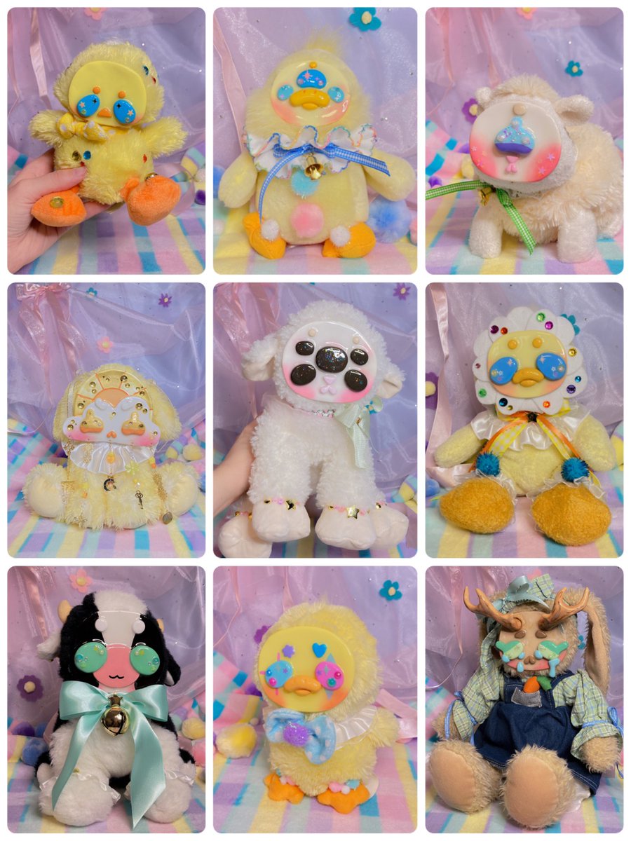 LazySpaceArtist's tweet image. Here is my spring farm collection I had before we moved back to Montanan for the summer! I worked my butt off and made soooo many! Still my Biggest collection so far. 😳 #clayfaceplush #clayface #artdoll #kawaiiart #artist #clayfacestuffedanimal #clayfaceplushie