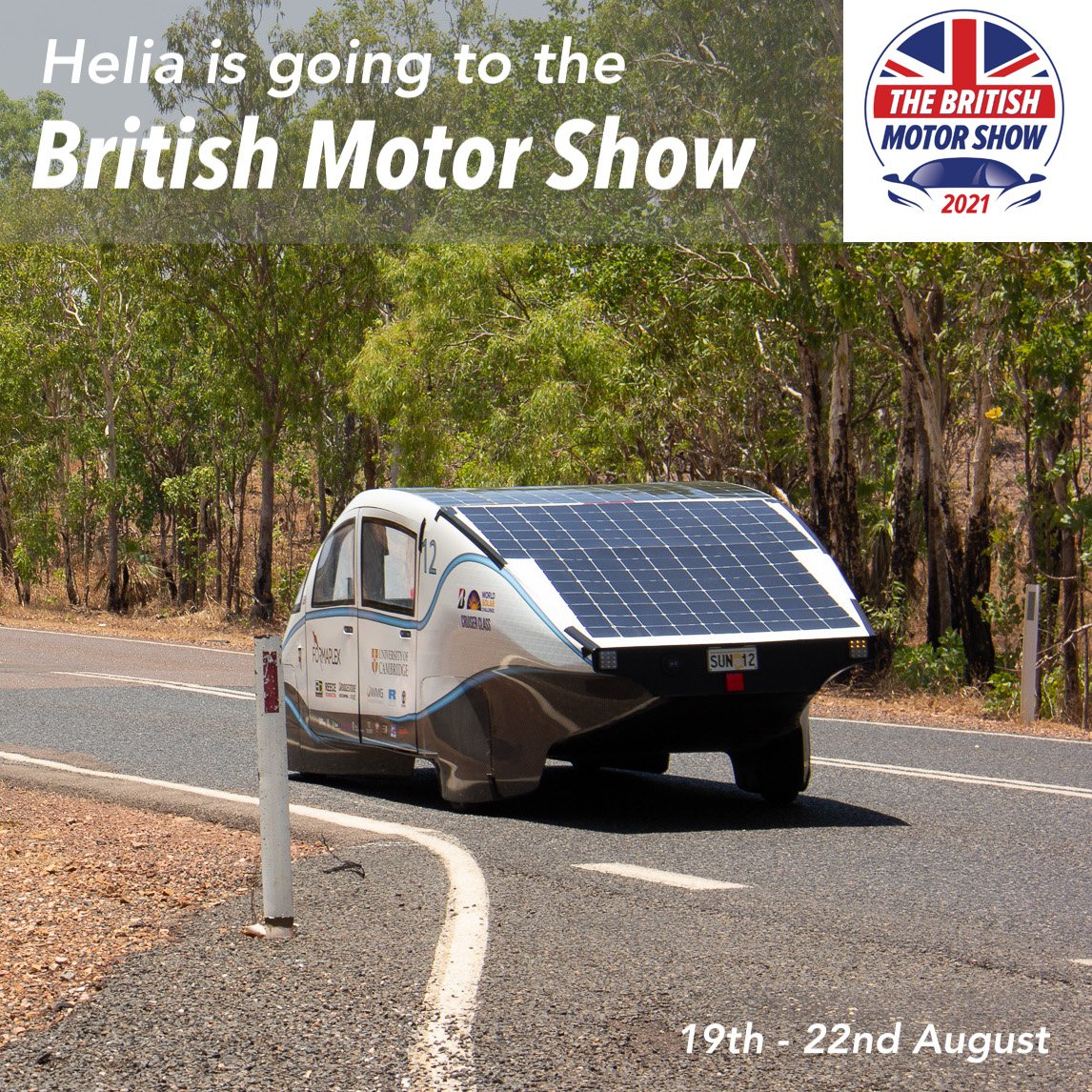 With our first event over, it's time to announce our second exciting event this summer - coming up soon! Helia and the CUER Team will be going to the #britishmotorshow 2021 at the Farnborough International Exhibition and Conference Centre, from 19th - 22nd August
#solarcar #event