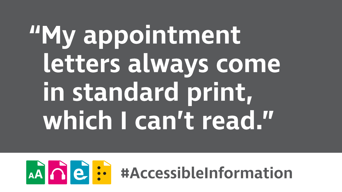 RNIB_campaigns's tweet image. Last week marked the five year anniversary of the #AccessibleInformationStandard, yet many #Blind and #PartiallySighted people are still having their accessible format requests ignored by their GP surgeries. 

This must change.