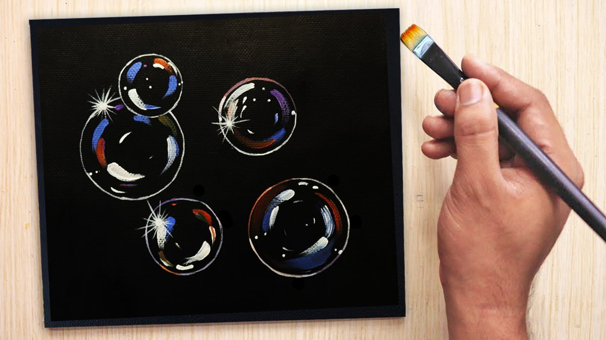 How to Paint Bubbles by Acrylic Colors | Black Canvas Painting | Acrylic... youtu.be/Rnx1XETO5Ik via @YouTube