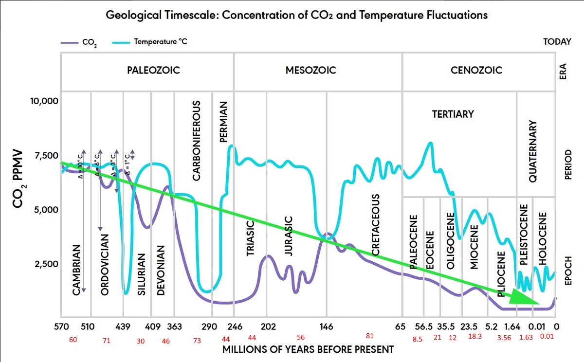 No one can deny climate change. We've had an atmosphere on this planet for over 3 billion years and the climate has changed CONSTANTLY.  Here is 600 million years of data. Note we are near historic lows for atmospheric CO2 and temperature right now!!! #ClimateVariability #SCAM
