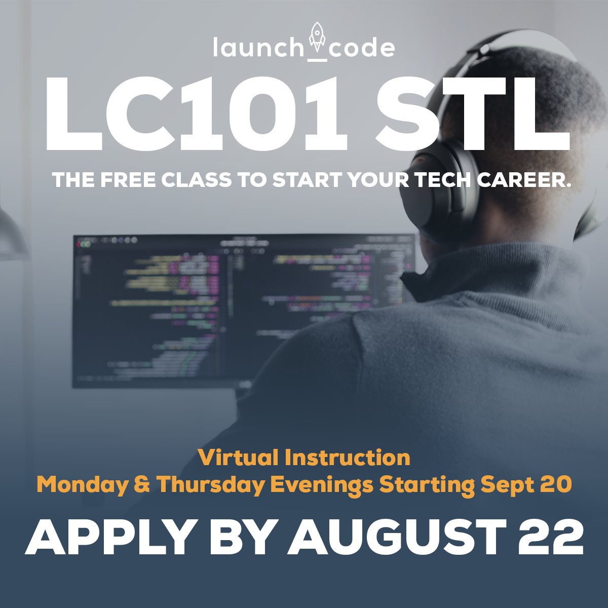 launchcode's tweet image. You can learn to code and prepare yourself to thrive in today’s digital economy, for absolutely free 🚀
Our proven course, LC101, is now being delivered virtually. Don't wait another minute longer!
Apply at launchcode.org/lc101.
#LaunchCodeSTL #StLouis #STL
