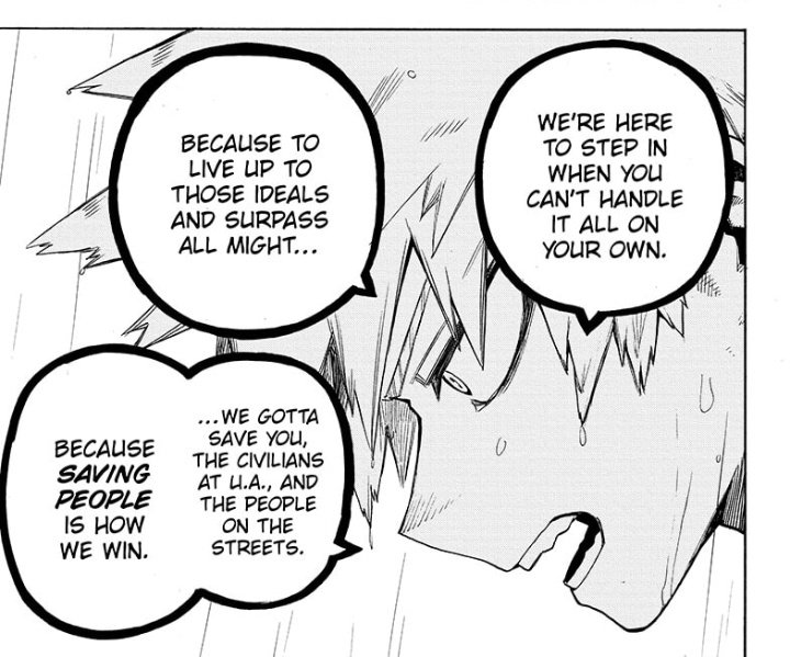 the fact the katsuki went from "that's not what i wanted to hear" to "saving people is how we win".. I'M SO PROUD

#bnha322 #bkdk #BKDKAPOLOGY #SaveToWin #WinToSave 