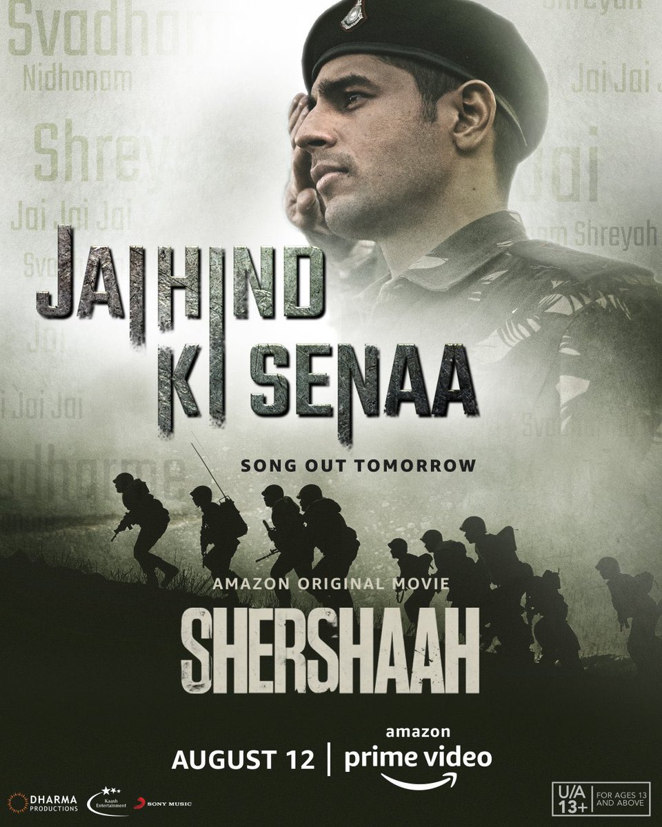 Narrate yourself through the lives of our faujis, and experience what it means to be a true warrior. Be ready for #JaiHindKiSenaa, song out tomorrow. 🇮🇳 #ShershaahOnPrime releases on August 12 only on Amazon Prime Video