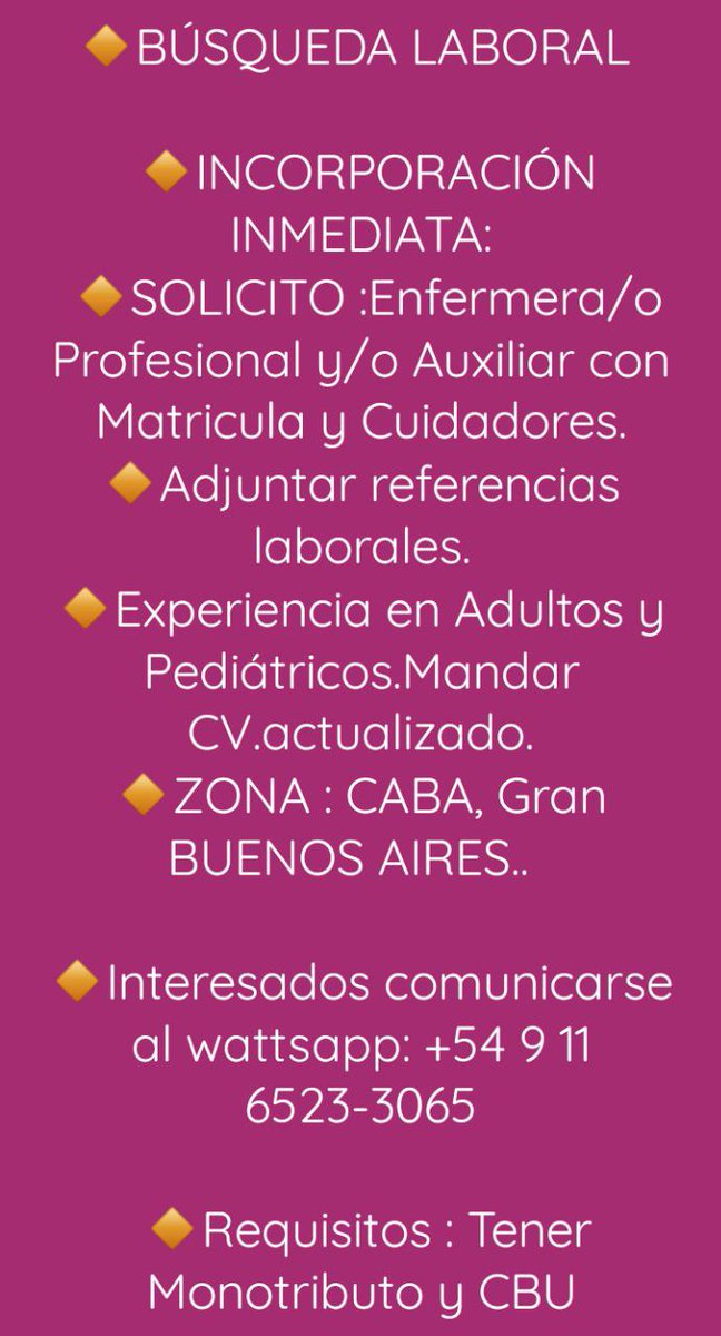 instagram.com/p/CSSKMwlF9xf/…
Bolsa de trabajo de salud :Enfermeros, Cuidadores
Agregate con link 👇
chat.whatsapp.com/HBxfsgNePey8t2…