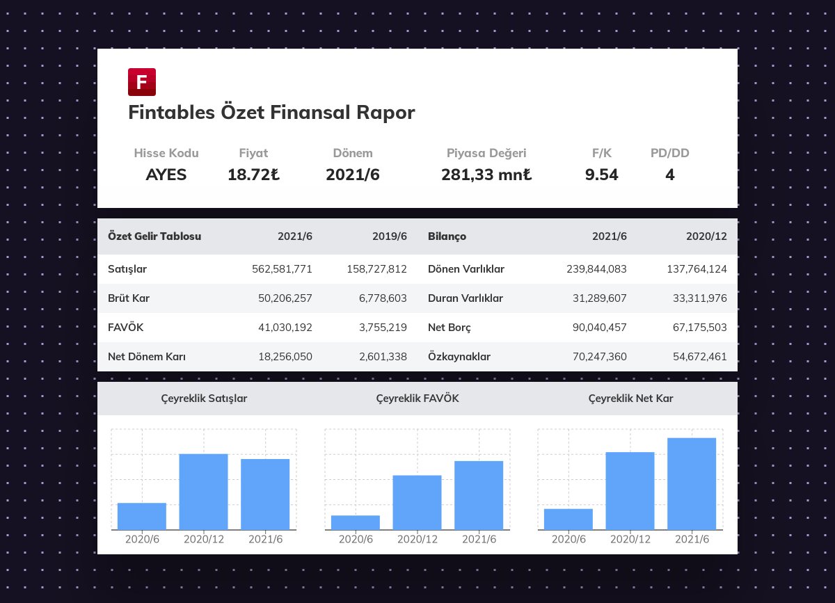 fintables's tweet photo. $AYES 2021/6 finansal tabloları açıklandı. 

 Detaylı analiz için: https://t.co/rle4QQjG0o #AYES https://t.co/HJYLGsfy26