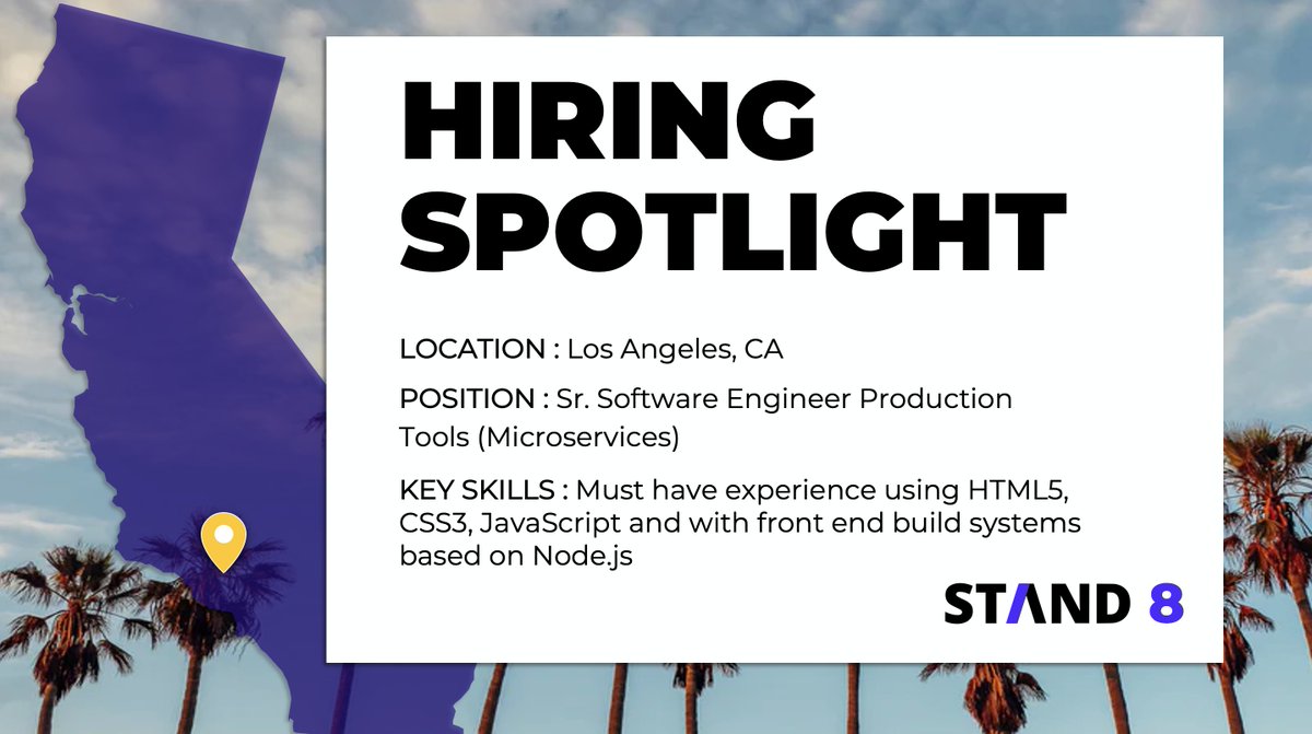 STAND 8 is #hiring for a Sr. Software Engineer with expertise building systems in Node.js and Cloud platforms. Click the link below to learn more and apply today!

stand8.io/careers/4139/

#ProductionTools #Microservices #WeSTAND8 #ITJobs #ITStaffing