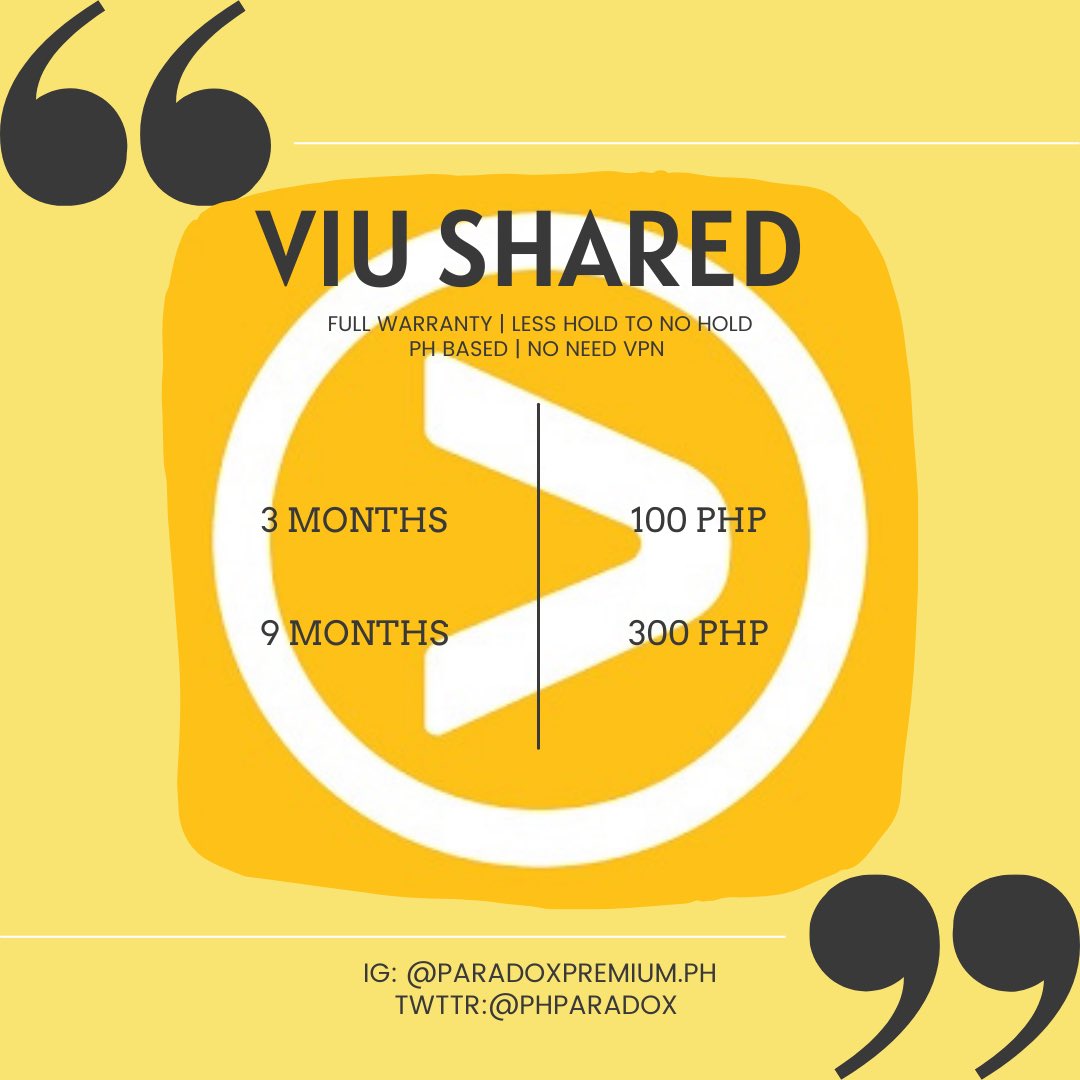 PhParadox's tweet photo. VIU PREMIUM of Paradox

• unli downloads
• no advertisments
• mapapanuod lahat ng bagong release series, variety shows, entertainments, movies, atbp

– Message us for more orders &amp; questions, we are also on IG!! Check my bio ♡
— Always ask for the availability of each item ♡ https://t.co/gIQ6VrE5VI