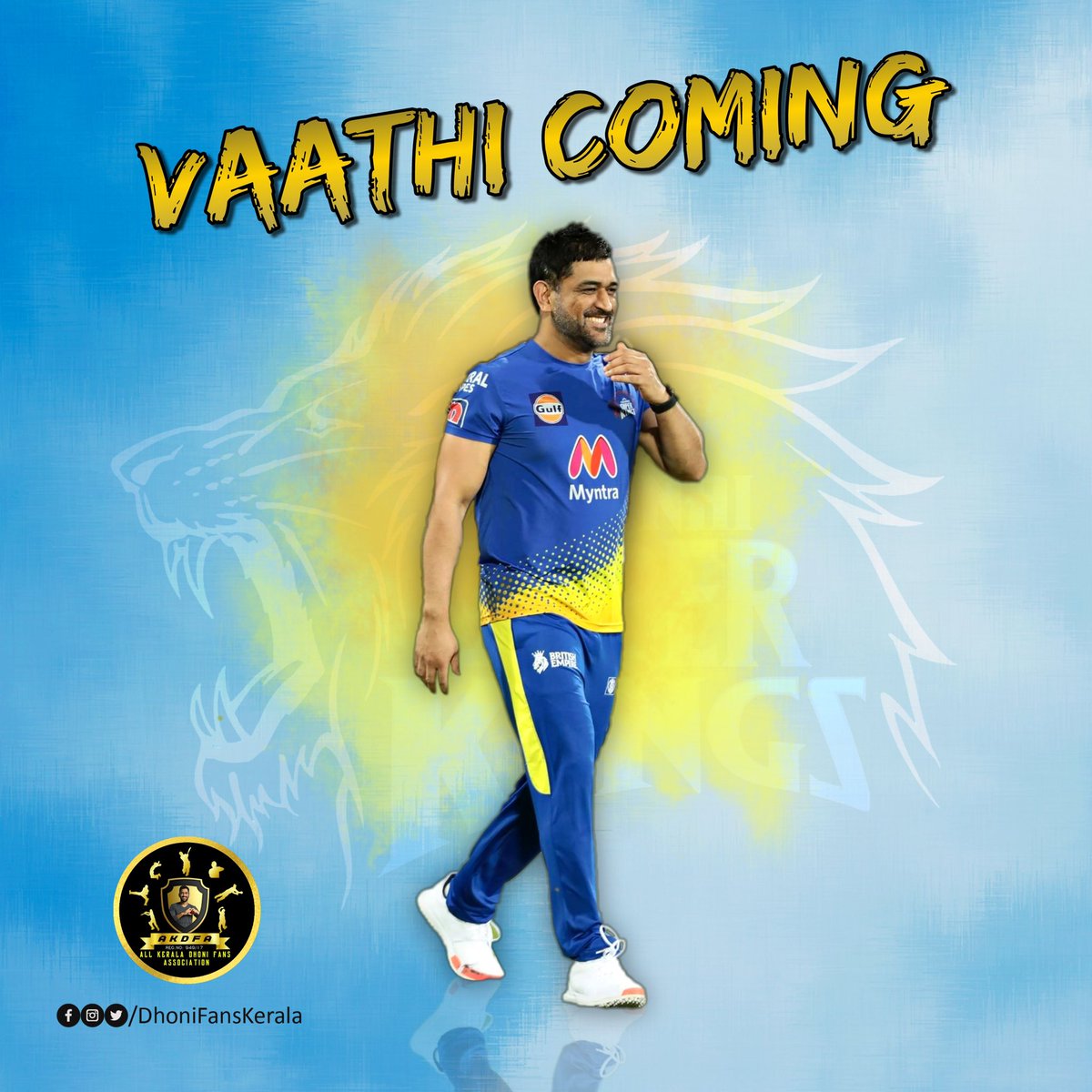 DhoniFansKerala's tweet photo. Vaathi Coming🔥
@msdhoni 
@ChennaiIPL 

Follow us : @DhoniFansKerala 
. 
. 
. 
. 

#dhonifanskerala #akdfa  #msd #IPL2021 #chennai #csk #yellove #dhoniforever #dhoni #cskfans #WhistlePodu #dhonidiehardfans  #msdiansforever #bleedblue #indiancricket #captaincool #msdthelegend https://t.co/nA8uVjqOKn