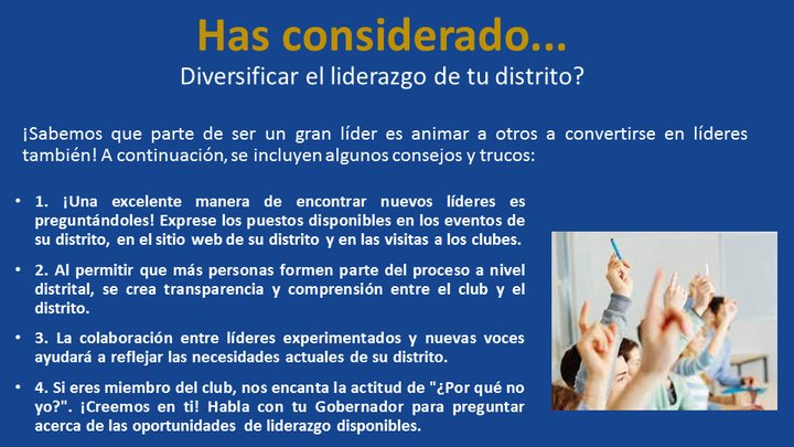 Distrito4845RI's tweet image. ¿Has considerado diversificar el liderazgo de tu distrito?
#SomosRotary
#GentedeAcción
#Distrito4845
#ServirParaCambiarVidas