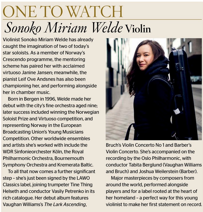 AJRobertsonPR's tweet image. Norwegian violinist @sonokomiriam has been highlighted in @GramophoneMag new issue as their 'One To Watch' to mark her recent signing to @LAWOClassics. Debut album coming this autumn... gramophone.co.uk