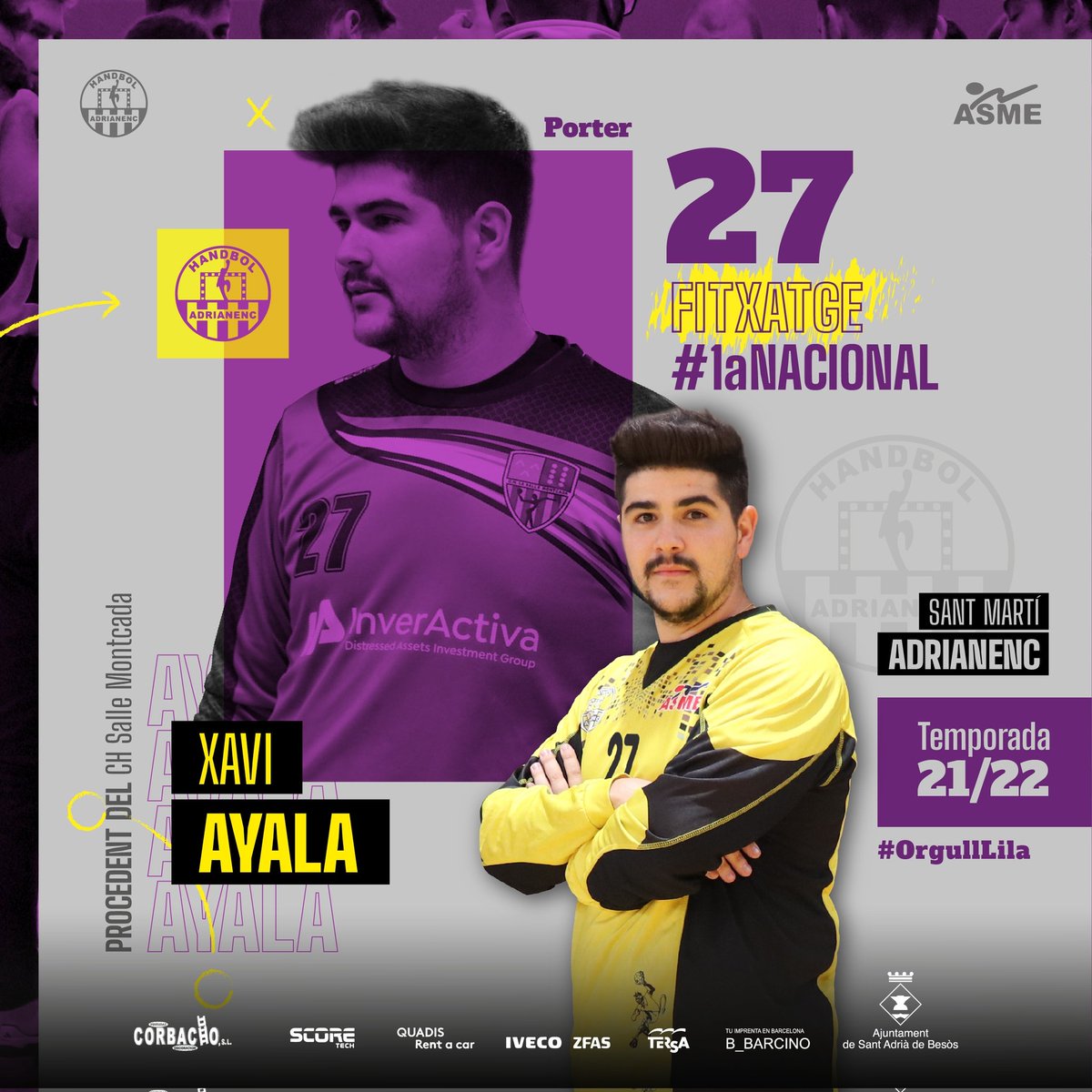FITXATGE | Xavi Ayala🔥

Benvingut al Club!💜🙌
.
📆 Temporada 21/22
🔝 1a Nacional
🤾 Xavi Ayala
🖐️ Porter
⬅️ Procedent de <a href="/CHSalleMontcada/">Club Handbol La Salle Montcada</a>
👕 Dorsal 27
.
👩🏻‍💻 Disseny @mimigraphicdesigner
.
#ASMETUYO
#OrgullLila
#1aNacional💜
#sadrianenc
