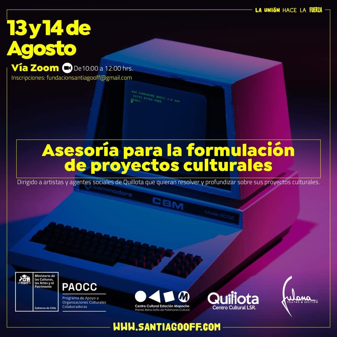 Eres artista o agente social Quillotano y tienes dificultades para formular tu proyecto?
Entonces esta actividad es para ti!
Te invitamos a participar de las asesorías en formulación de proyectos culturales.
👇🏼👇🏼👇🏼