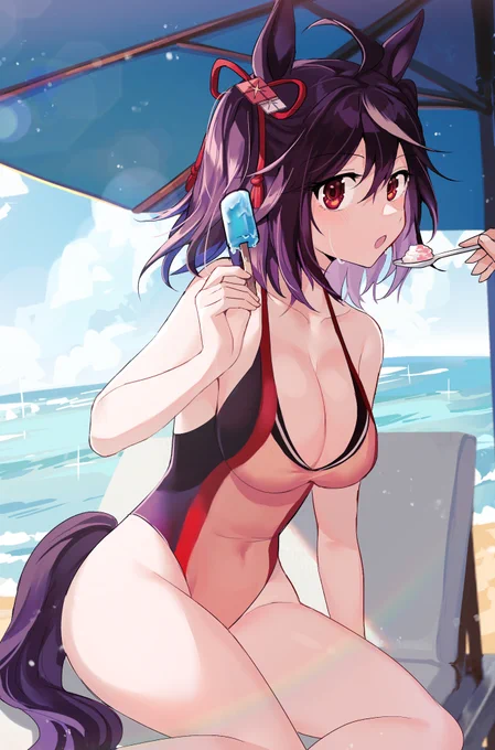 40日目
#ウマ娘プリティダービー #ウマ娘 
水着キタサンブラック

隣のは誰でしょう〜!? 