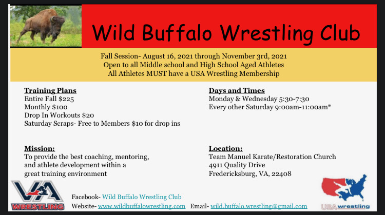 markyfontz's tweet image. Fall session is upon us. If you live in the Fredericksburg Area and want to get better at wrestling. Come give us a look #buffalostyle