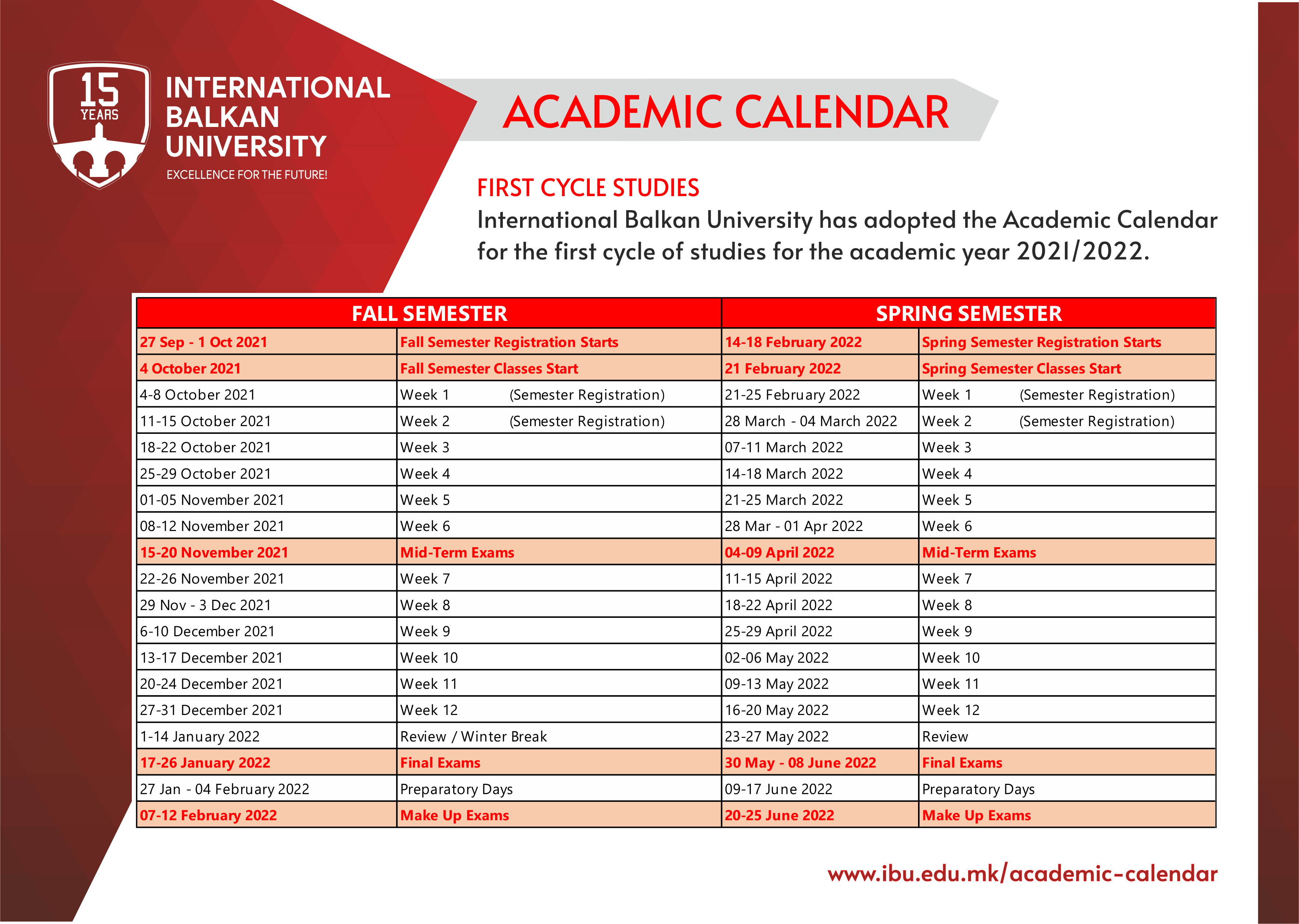 International Balkan University (Ibu) On Twitter: "🎓📆 Academic Calendar → First Cycle Studies International Balkan University Has Adopted The Academic Calendar For The First Cycle Of Studies For The Academic Year 2021/2022.