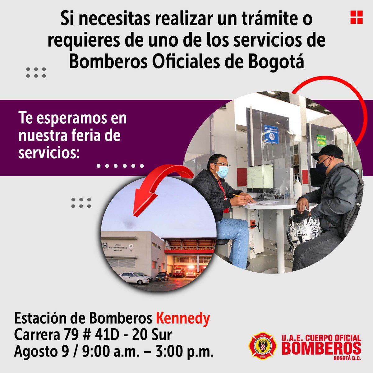 BomberosBogota's tweet photo. 📣 ¡Si tienes alguna duda o necesitas hacer algún trámite con #BomberosBogotá esta información es para ti!
Hoy estaremos atendiendo a la ciudadanía desde la estación B5 - Kennedy (Carrera 79 #41D - 20 Sur)
¡Te esperamos! 🙌 https://t.co/OOC6lrrBLP