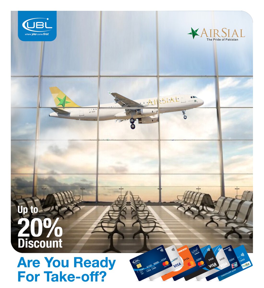 UBLDigital's tweet photo. Enjoy an amazing discount of up to 20% on AirSial tickets when you use any UBL Debit or Credit Card.
#UBL #UBLDiscounts #UBLAlliances #UBLDiscount #UBLCards #Airsial #flyairsial https://t.co/fLg26xAN4W