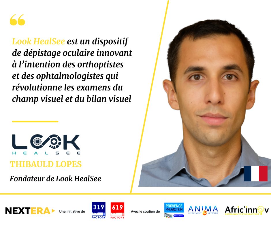Nextera:

Startup du jour!
@LookHealSee
CEO: @ThibaudLopes

Ce programme est soutenu par:
<a href="/Africinnov/">Afric'innov</a> 
<a href="/Anima_Network/">ANIMA Invest Network</a>  
<a href="/ProvencePromo/">Invest in Provence</a> 

#technologie #innovation #santénumérique #startupstudio #nextera