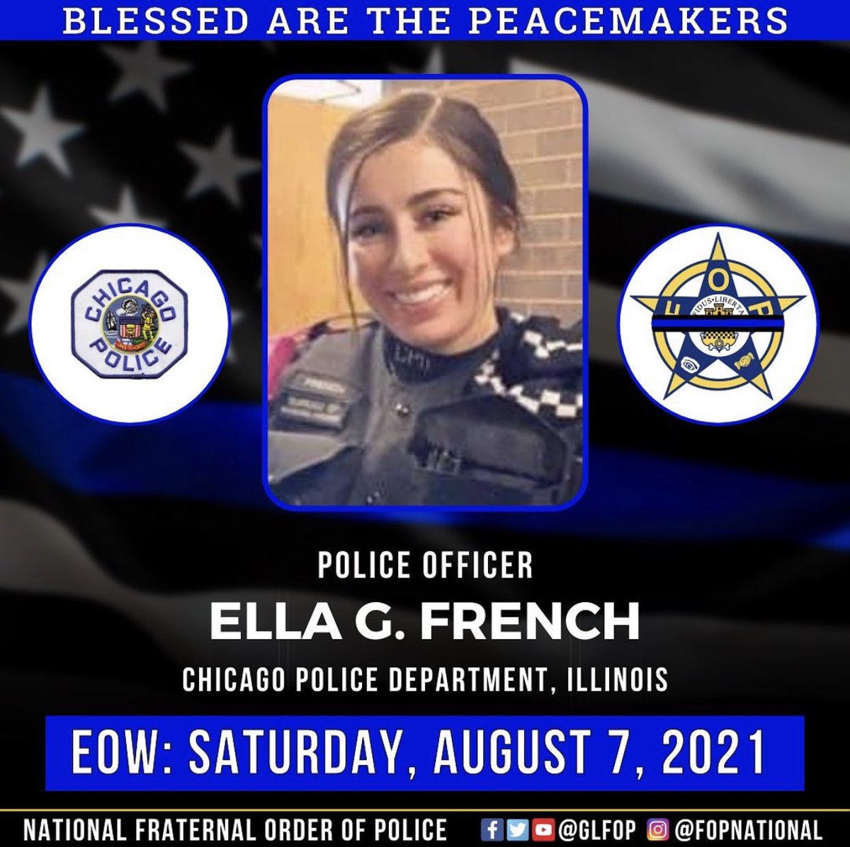 bigricanman's tweet image. Rest In Peace @Chicago_Police PO Ella French who was shot &amp;amp; killed on 8/7/21 during a traffic stop. She was 29 years old, a 3 year veteran &amp;amp; leaves behind her mom &amp;amp; brother. Please retweet to honor her 💙🖤😞🙏🏼 #BlueLivesMatter #BackTheBlue #StopKillingUs #EnoughIsEnough