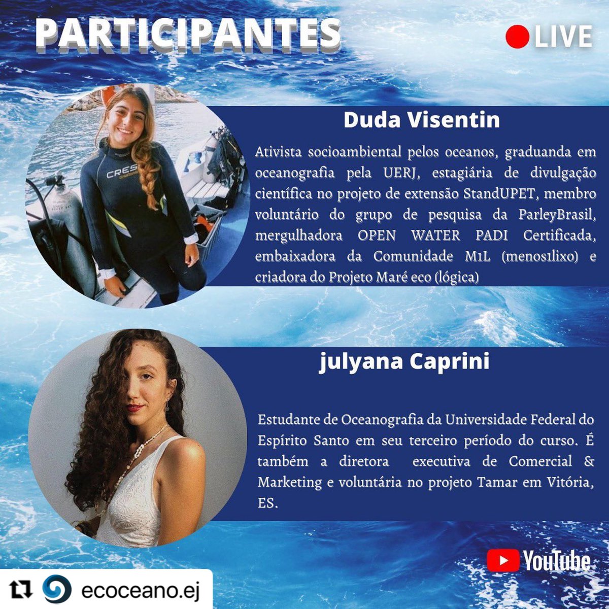 ummardelu's tweet photo. Se liga nesse convite que a #ecoceano me fez junto com essas mulheres maravilhosas 💙🌊✨
 
A temática será “Mulheres nas Ciências do Mar”, e estou super ansiosa para essa troca oceânica! 😁

Link na bio do Ig deles!

#marinesciences #girlsinscience #feminism #oceandecade #ods14 https://t.co/4sg8AdFMBb
