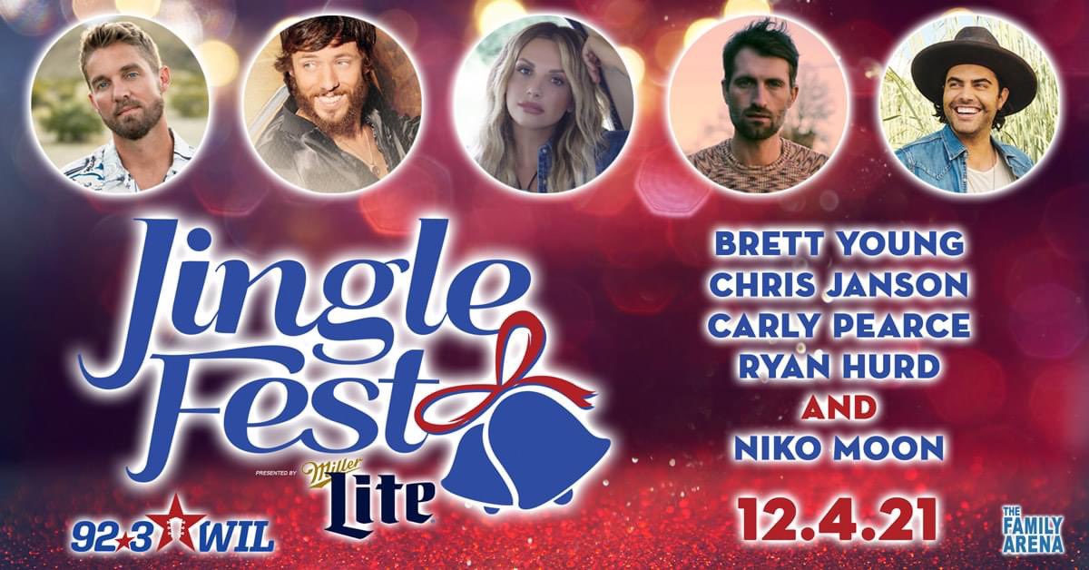 923WILSTL's tweet photo. Jinglefest is BACK!  Don't miss Jinglefest presented by @MillerLite December 4th at @TheFamilyArena staring @BrettYoungMusic, @janson_chris, @carlypearce, @RyanHurd, &amp; @nikomoon! Get access to select pit &amp; reserved tickets early with a WIL presale 8/12. https://t.co/nNkoecH9yF https://t.co/mT2Bkz6JPP