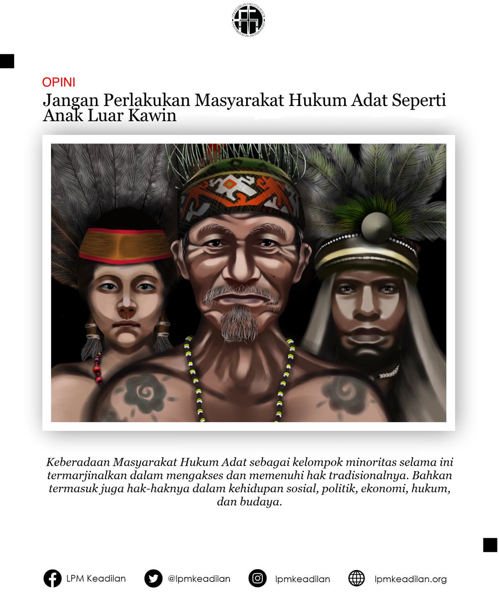 LPMKeadilan's tweet photo. Masyarakat Hukum Adat di Indonesia eksistensinya telah lama hadir, namun hingga sekarang masih terdapat ketimpangan antara fakta yuris dan fakta riil di mana mereka belum mendapati perlindungan yang layak. 

https://t.co/jQcOKSLXxd https://t.co/AcmwTH5w5k