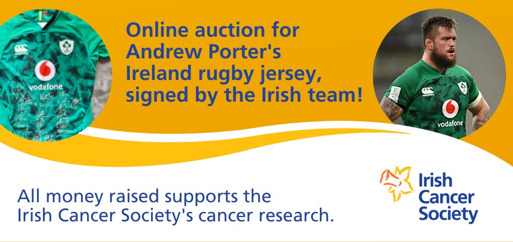 .@IrishCancerSoc Ambassador @AindriuPorter donated his jersey, signed by the Irish rugby team to @Hurling4cancer’s online auction to raise funds for #IrishCancerResearch. To place a bid for the framed jersey, visit: app.galabid.com/hurlingforcanc… Auction ends Tuesday 10 August.