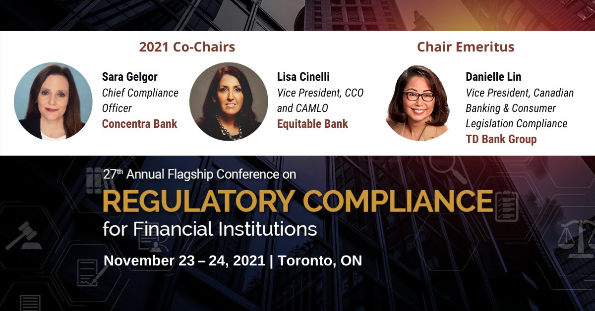 CI_Financial's tweet image. Meet the Co-Chairs of #CIRegComp conference: Sara Gelgor of @ConcentraBank and Lisa Cinelli of @EquitableBank as well as the Chair Emeritus Danielle Lin of @TD_Canada.
Join either LIVE or IN-PERSON on Nov 23-24 @ ow.ly/Yjdu50FKjZ5
#FinancialServices #Compliance
