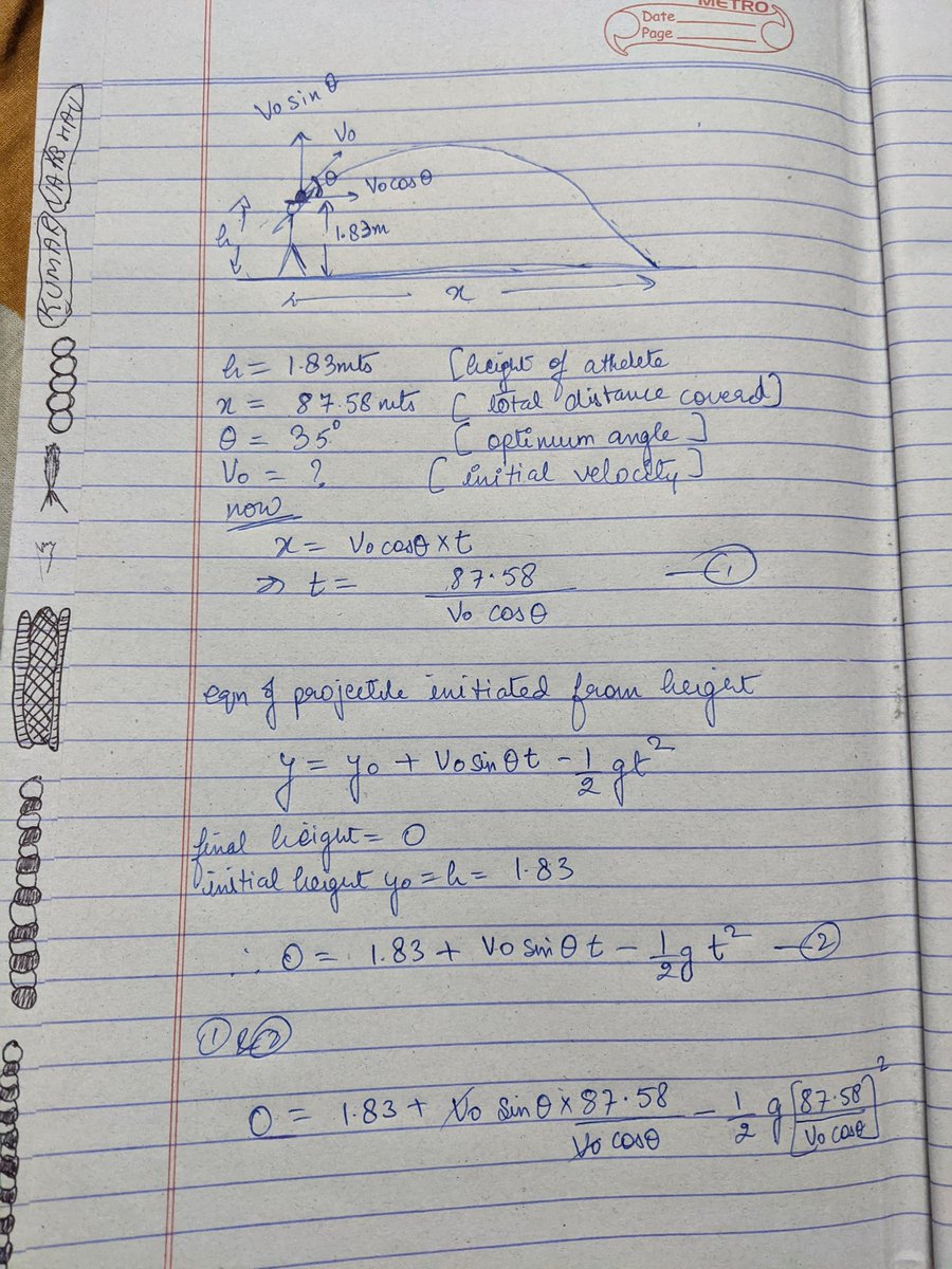 vaibhav5788's tweet photo. 1/2 . Analysis of projectile motion of Neeraj chopra's javelin throw at Olympics2020
@Tokyo2020 
#Tokyo2020 #JavelinThrow #Physics #NeerajChopra #goldmedal #Olympics https://t.co/3OuPxdFnao