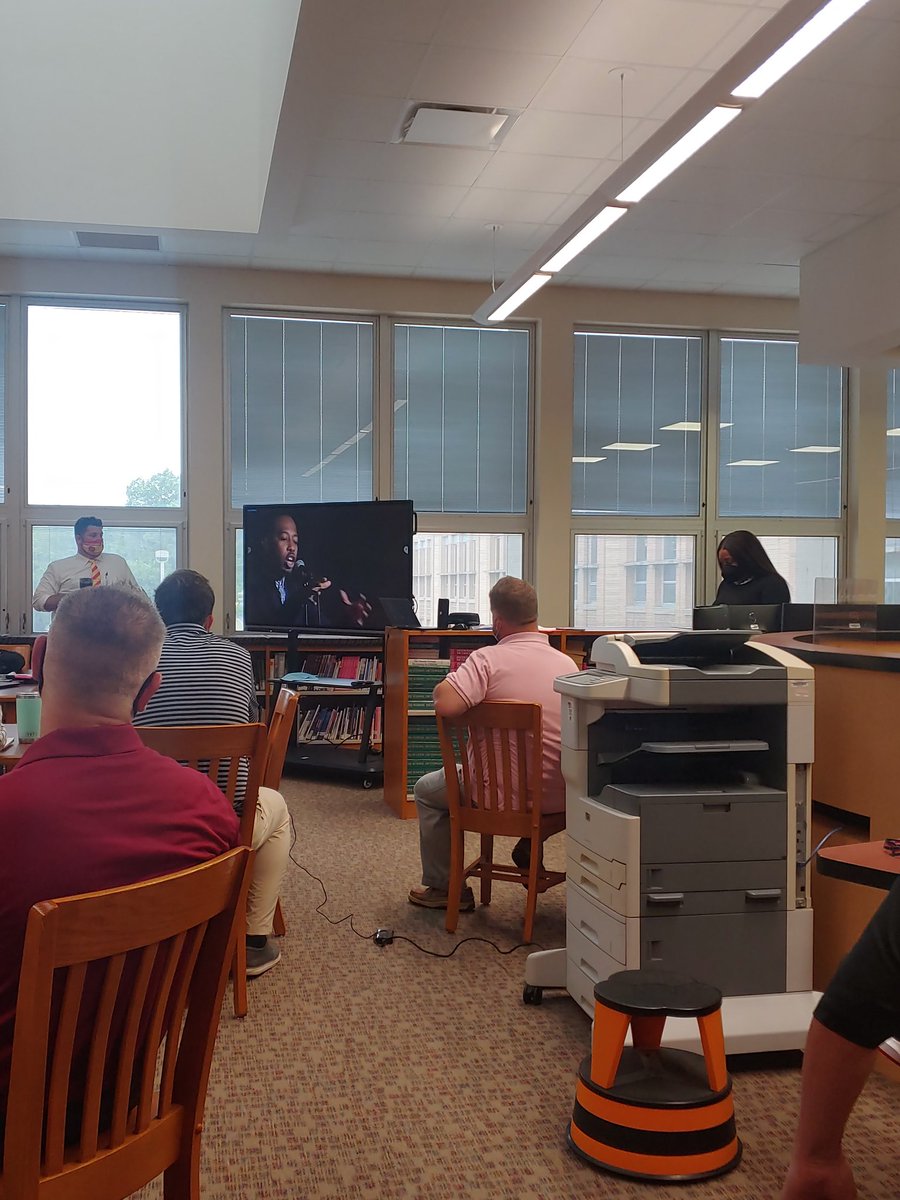 NCHSup's tweet photo. NCH new high school principals Dr. Mack &amp; Mr. Rose sharing with staff the importance of "Resilient Leadership" at the first staff meeting. #off2Agreatyear @NCHCitySchools @NCHCurriculum @AthleticsNch @NCHFOOD https://t.co/XXTEjhpEv1