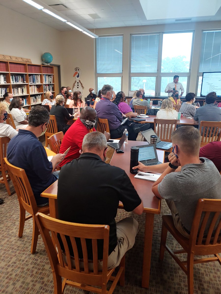 NCHSup's tweet photo. NCH new high school principals Dr. Mack &amp; Mr. Rose sharing with staff the importance of "Resilient Leadership" at the first staff meeting. #off2Agreatyear @NCHCitySchools @NCHCurriculum @AthleticsNch @NCHFOOD https://t.co/XXTEjhpEv1