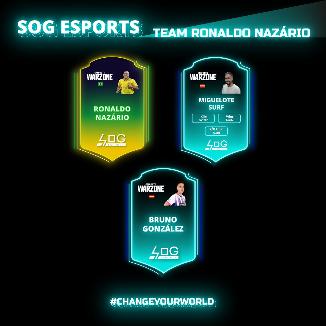 sogesports_'s tweet photo. Desde Brasil y dos veces campeón mundial tenemos a @Ronaldo  que volverá a reunirse con sus compañeros de equipo, el defensa del Valladolid, Bruno González, y el gran sniper y top 1 de Canarias @miguelotesurf . https://t.co/jl8MKEPKu3