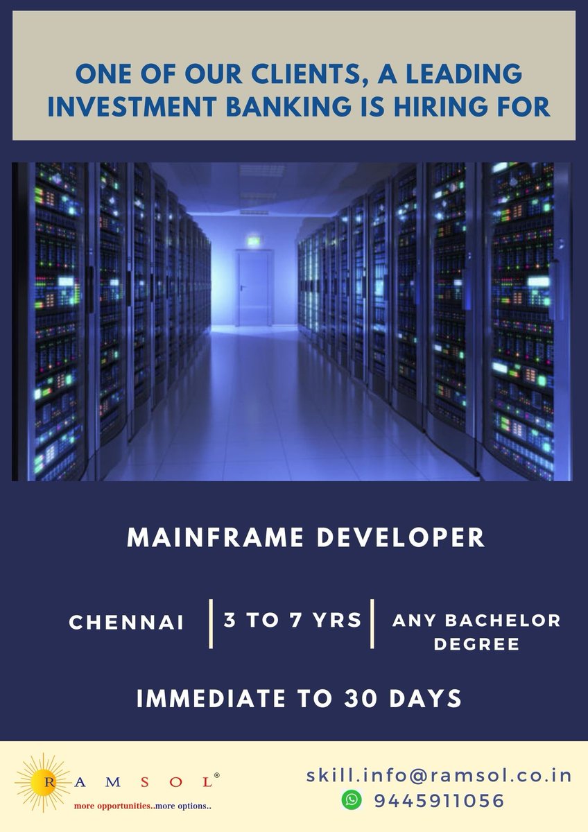 ramsolcorp's tweet image. Hiring for the role - Mainframe Developer 
#mainframedeveloper #Jobs #jobseekers #jobsearch #interview  #interviewsuggestions #interviewanalysis #job
Link -  youtu.be/7NCTQWAs_dM