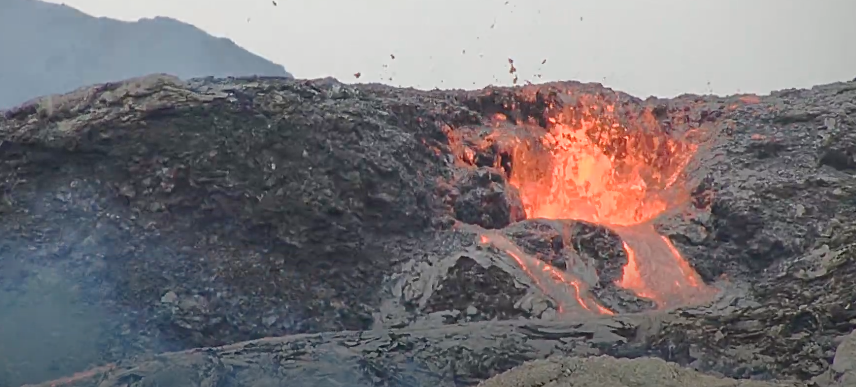 close-up of a little vent spewing lava