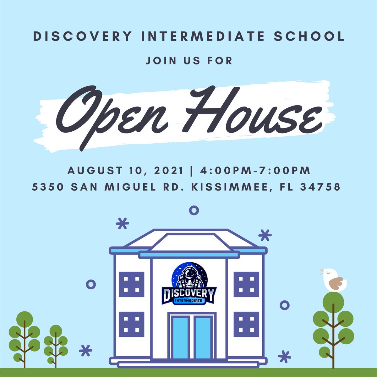 Please join us for our open house tomorrow evening from 4-7 PM. If you have any questions please call 407-343-7300
